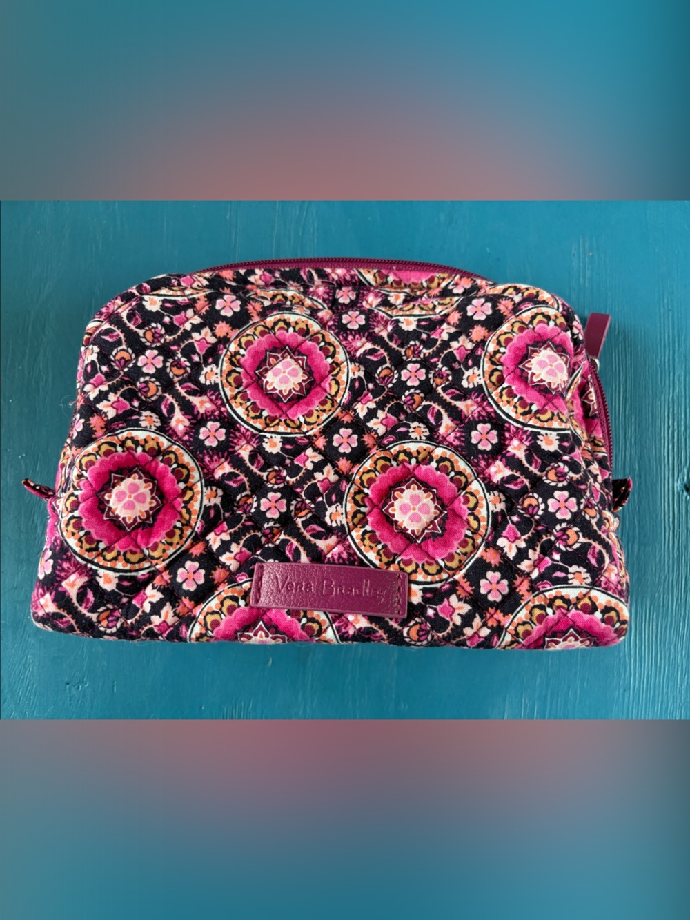 Vera Bradley Quilted Cosmetic Pouch — Pink Floral Medallion Pattern